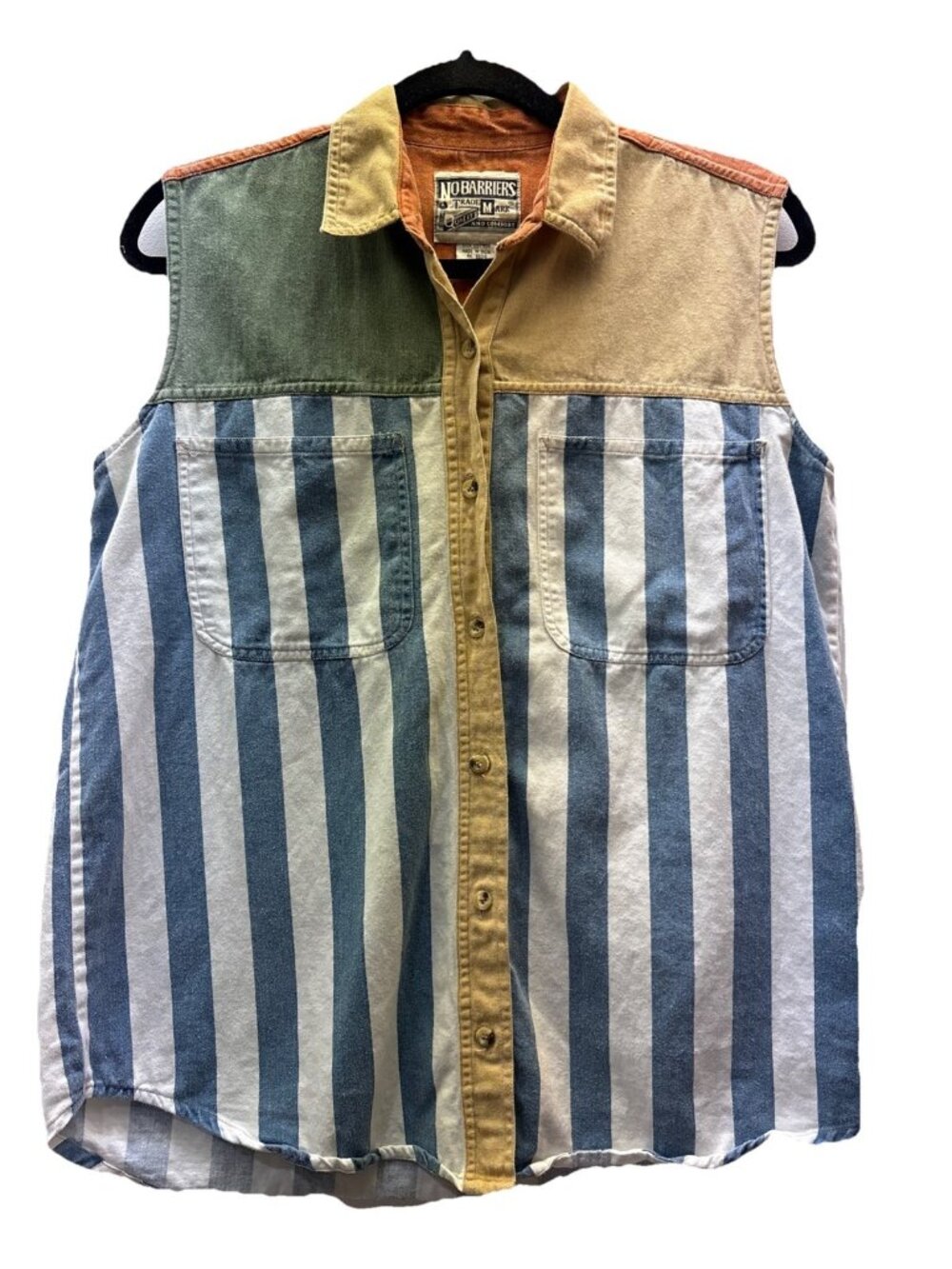 Vintage No Barriers Mark Women’s Large Button Front Sleeveless Shirt 100% Cotton